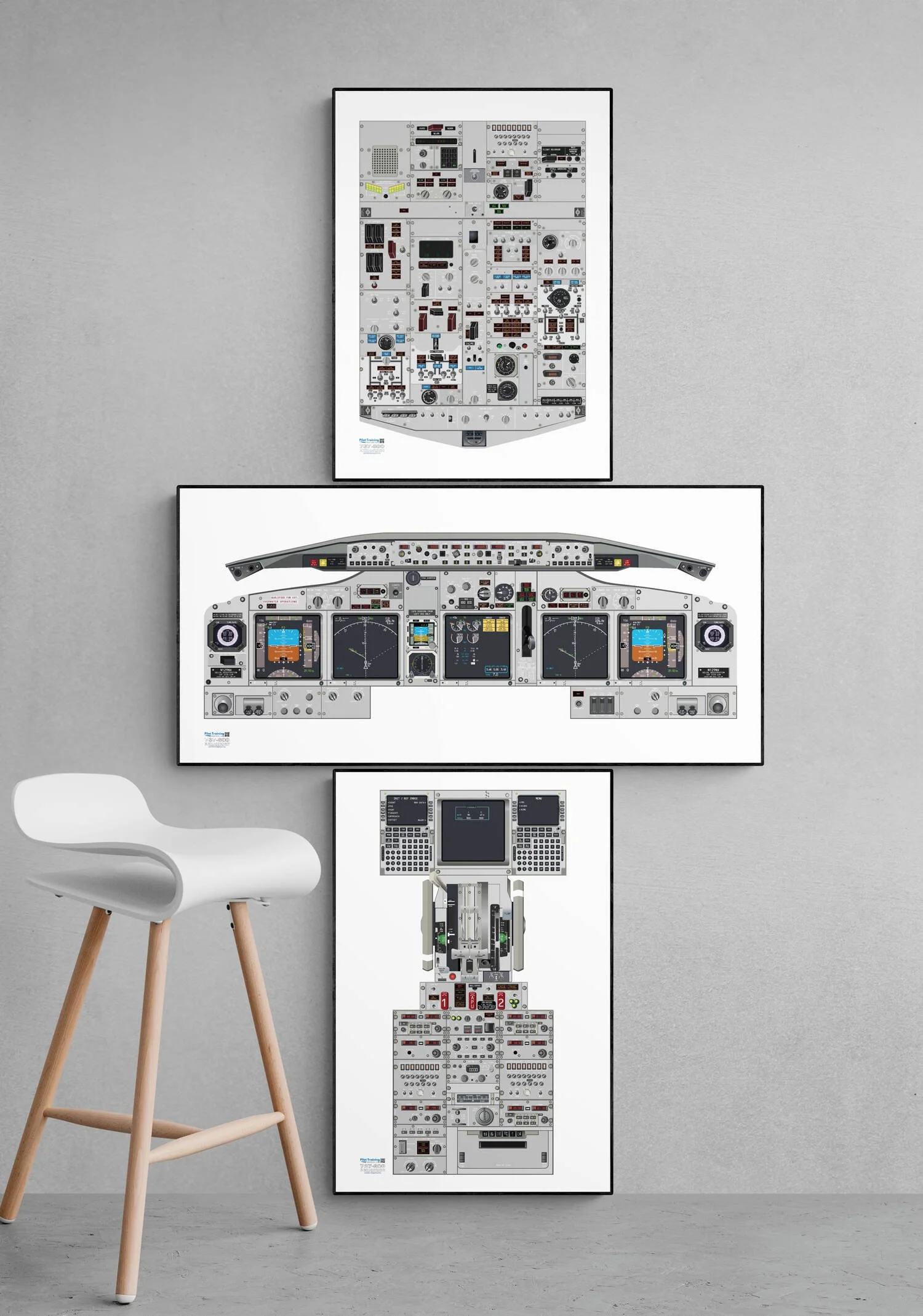 737-800 コックピットパネル 3枚セット Boeing 737 Cockpit Poster 3 Panel Set — B737 Cockpit Poster A320